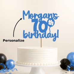 70th Birthday Personalized Glittering Blue Cake Pick